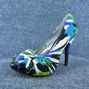 Audrey Brooke Women Peep Toe Heel Shoes Multicolor‎ Fabric Size 6.5 Medium